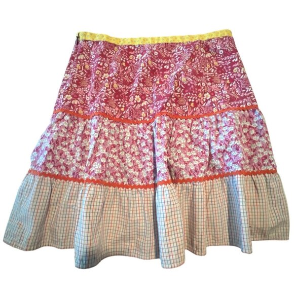 American Eagle Outfitters Multicolor Floral & Plaid Tiered Skirt Sz 2 Y2K Boho - Picture 5 of 6